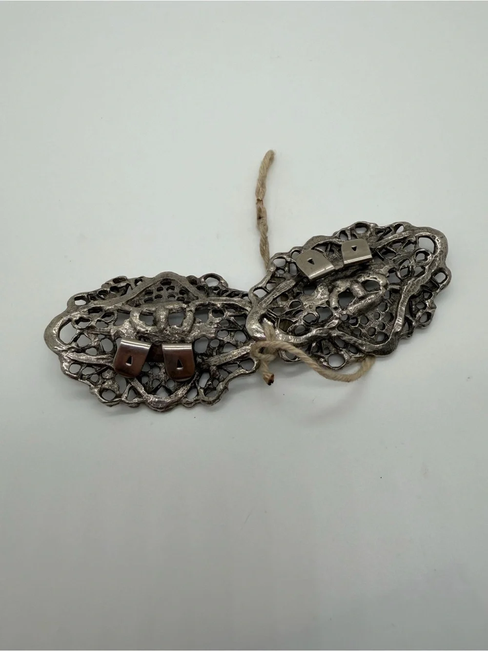 Vintage silver tone molded floral shoe clips